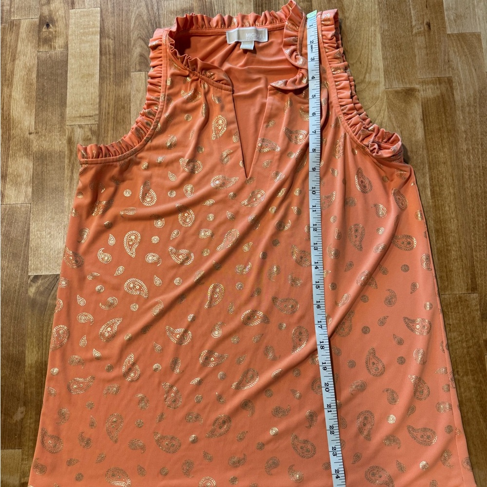 Michael Kore Sleeveless Ruffle Neck Paisley Tank Top - Tangerine